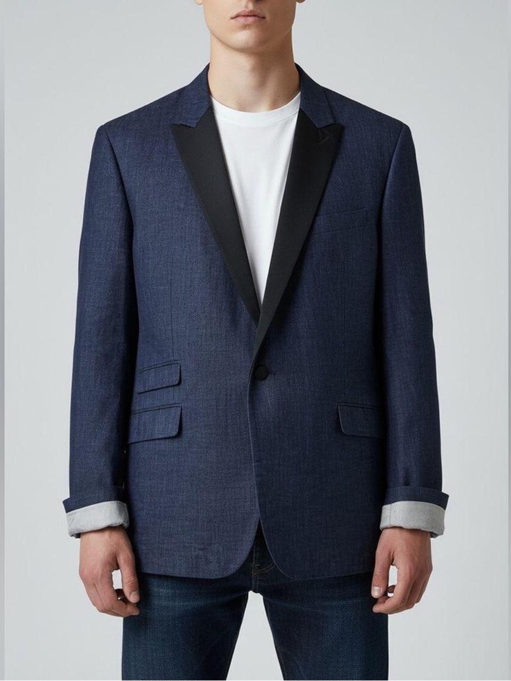 rag & bone blue linen blazer with contrasting lapels
